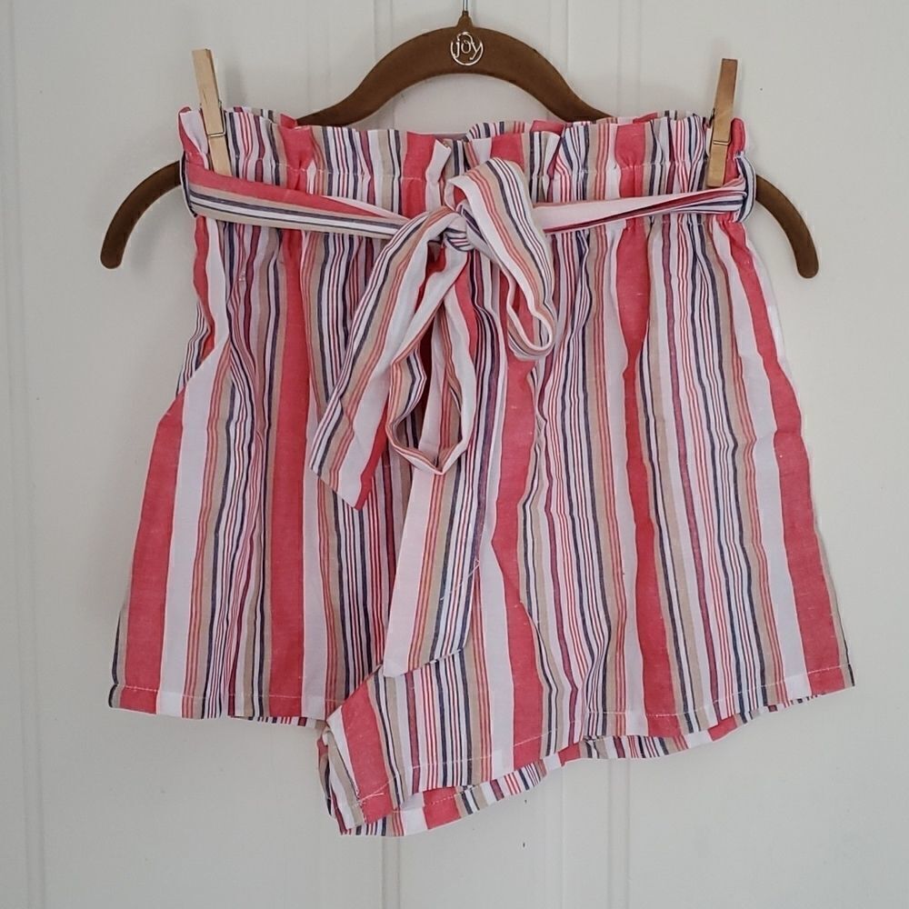 Paper Bag Pull On Striped Elastic Waist Shorts